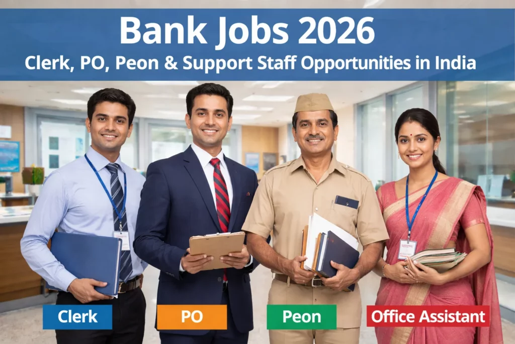 Bank Jobs 2026: Clerk, PO, Peon & Support Staff Opportunities in India